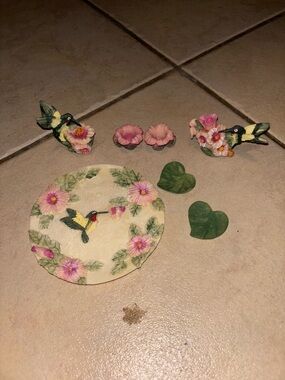Vintage 1996 Popular Imports Hummingbird Miniature 7-Piece Resin Tea Party Fairy